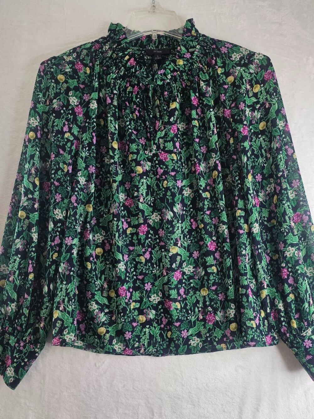 J. Crew Women Drapey Tie-Neck Ruffle Top Multicolor Garden Floral Size L Blouse